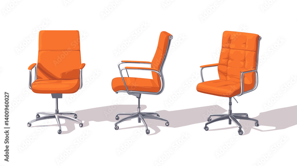 Three Orange Modern Office Chairs in Different Views Three Orange Modern Office Chairs in Different Views
