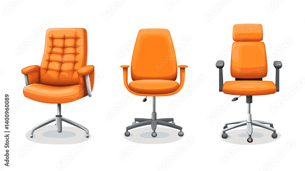 Obraz premium Three Orange Office Chairs on White Background
