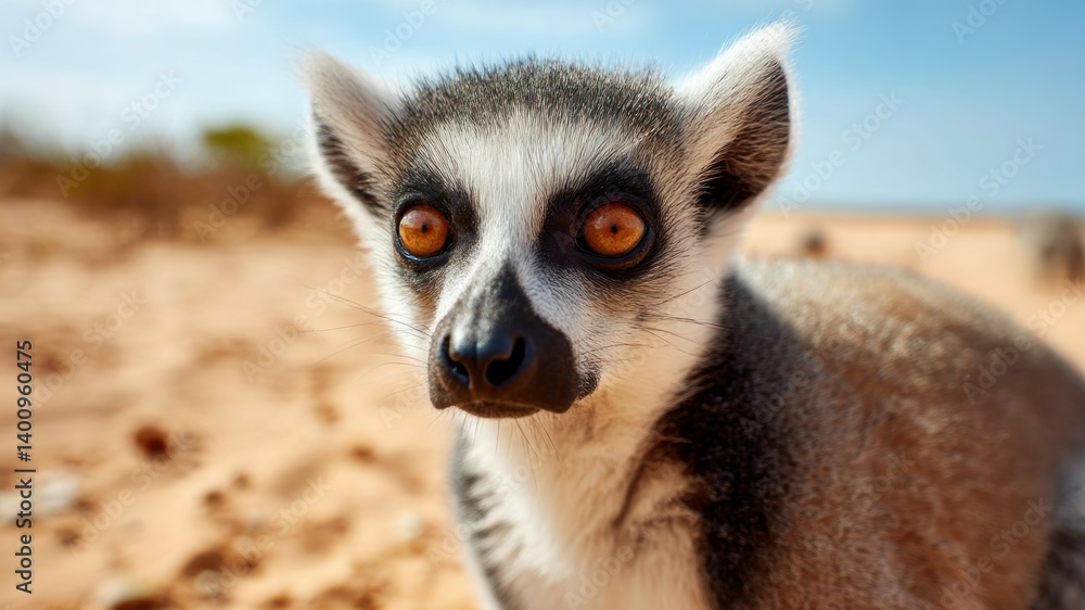 Fototapeta premium A close-up portrait of a curious ring-tailed lemur looking at the camera.