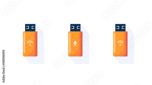 Three Orange USB Drives with Wifi and Home Icons