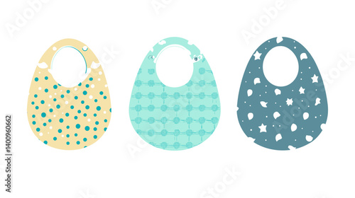 Three Pastel Baby Bibs with Different Patterns