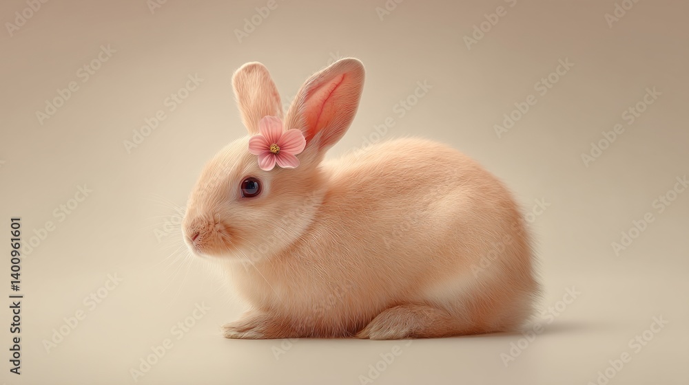 Obraz premium easter eggs festive decorations. Adorable Bunny with Pink Flower on Head Cute Rabbit in Soft Light Animal Portrait Sweet Eyes Detail.