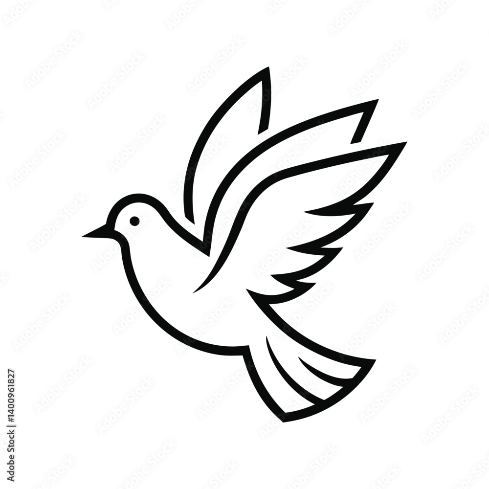 Fototapeta premium Dove flying line art icon of Peace on White Background