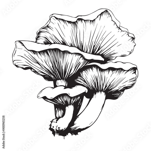 image of mushrooms, black and white graphics, vector

