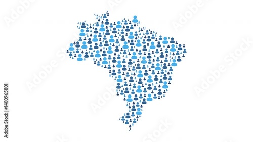 Brazil map made of people symbol on white background on white background