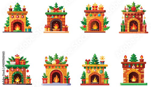 Photography Set of Christmas  fireplaces isolated on white background