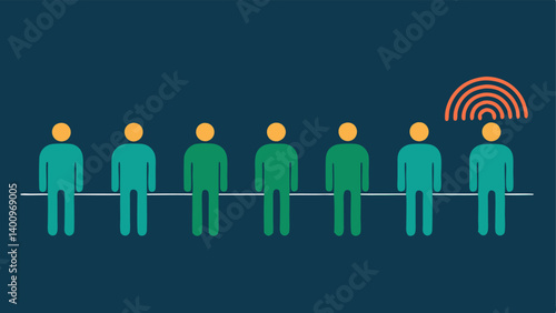 Line of Passengers A simplified vector showing a line of passengers eagerly waiting with a visualization of fingerprints glowing beside them as they prepare to scan.