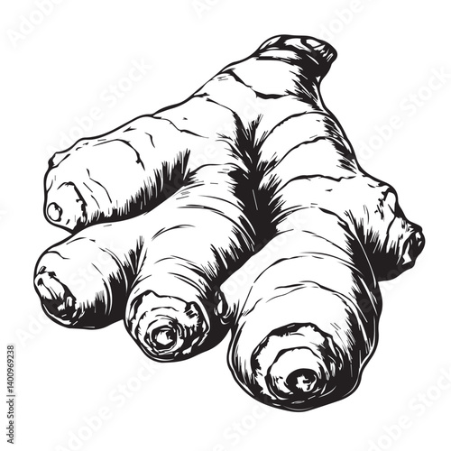ginger root image, black and white graphics, vector
