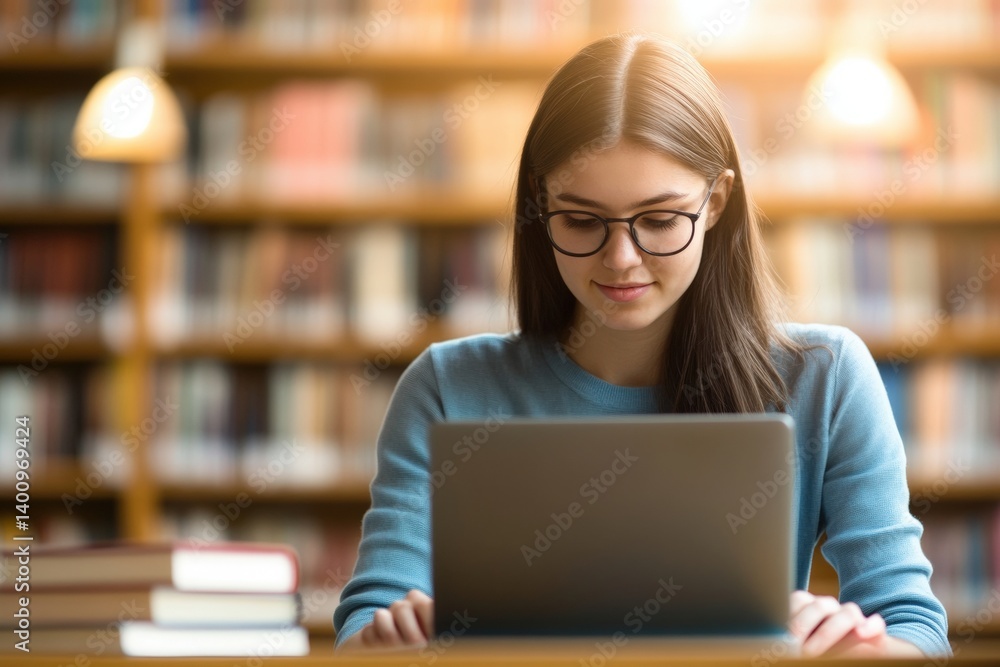 Focused young student studying in library, engaged in reading academic research papers, taking notes with laptop. Higher education and intellectual growth, perfect for learning and knowledge concepts Focused young student studying in library, engaged in reading academic research papers, taking notes with laptop. Higher education and intellectual growth, perfect for learning and knowledge concepts