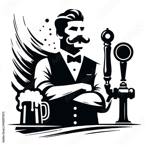 Bartender serving beer with confidence in a classic pub setting  