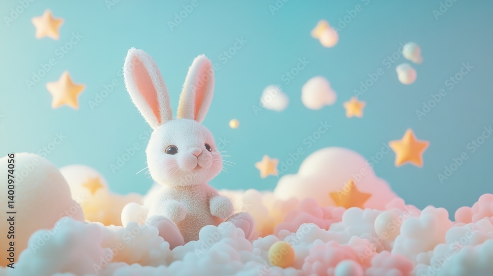 easter eggs festive decorations. Dreamy Pastel Bunny in a Cloudscape with Stars Serene Celestial Scene Whimsical Creature Sweet Delight. easter eggs festive decorations. Dreamy Pastel Bunny in a Cloudscape with Stars Serene Celestial Scene Whimsical Creature Sweet Delight.