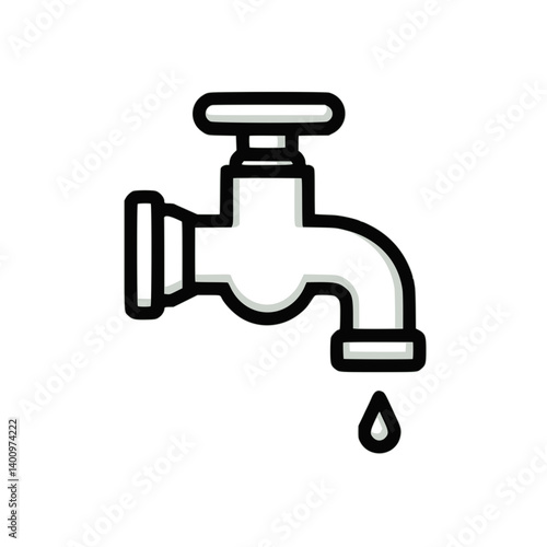 Faucet with water droplet in minimalistic style  
