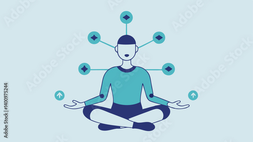 Thoughts Manifesting The biohacker sits crosslegged meditating with thought bubbles showcasing intricate patterns that translate into drone movement above.