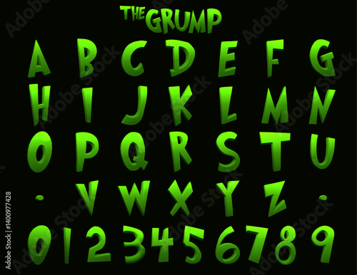 Cartoon Grump Green 4D Alphabet