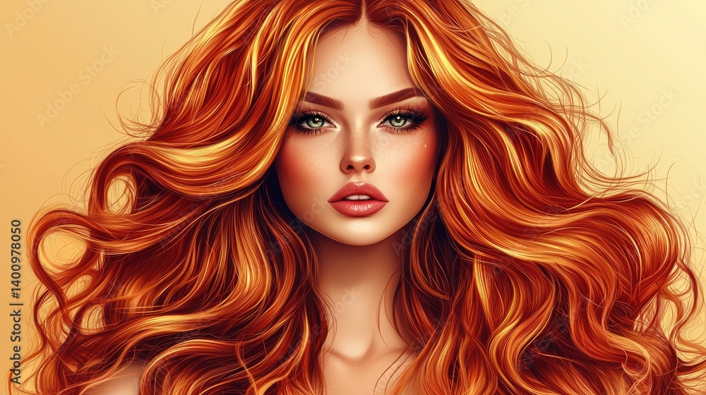 Stunning Digital Portrait of a Woman with Long, Flowing Red Hair Stunning Digital Portrait of a Woman with Long, Flowing Red Hair