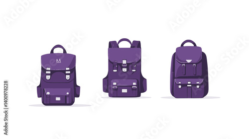 Three Purple Backpacks Pixel Art Illustration