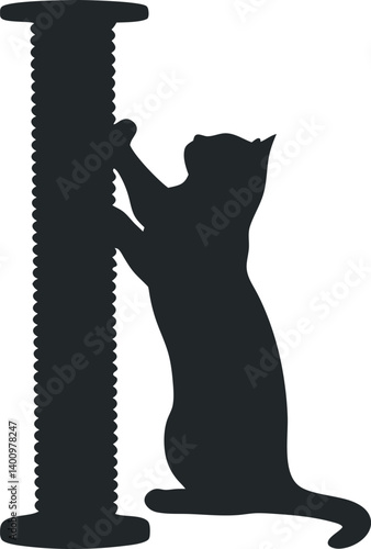 Cat Scratching Post Silhouette Cute Feline Pet Home Interior Accessory Playful Design