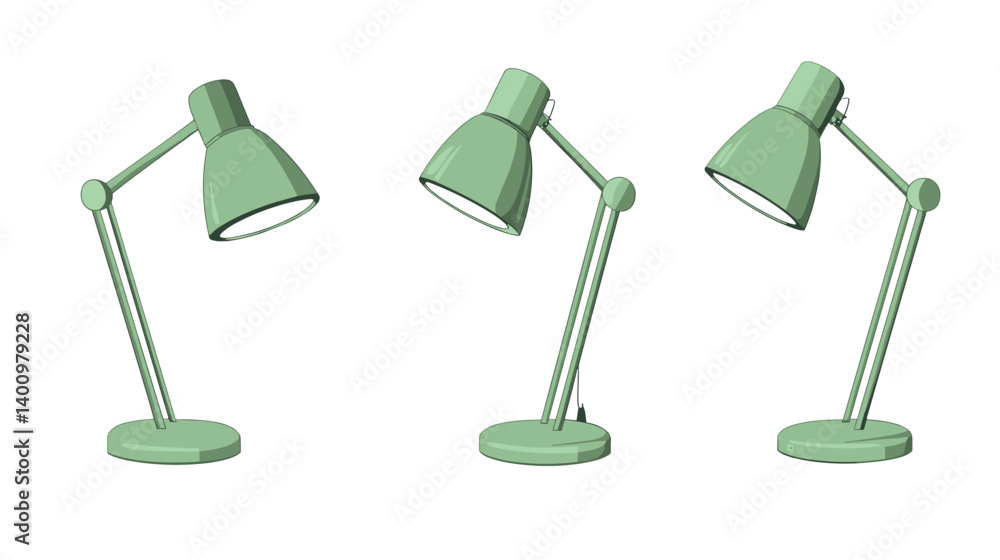 Three Sage Green Desk Lamps Pixel Art Illustration Three Sage Green Desk Lamps Pixel Art Illustration