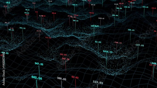 stock market, financial graph database computing space representation 3d animation. Can be used to represent global economy network, reserve bank capital, futuristic artificial intelligence investment