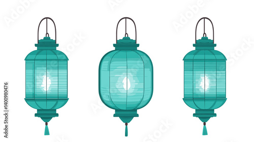 Wallpaper Mural Three Teal Hanging Lanterns on White Background Torontodigital.ca