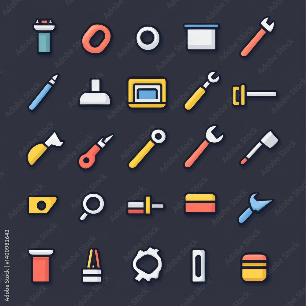 set of vector icons of car parts set of vector icons of car parts
