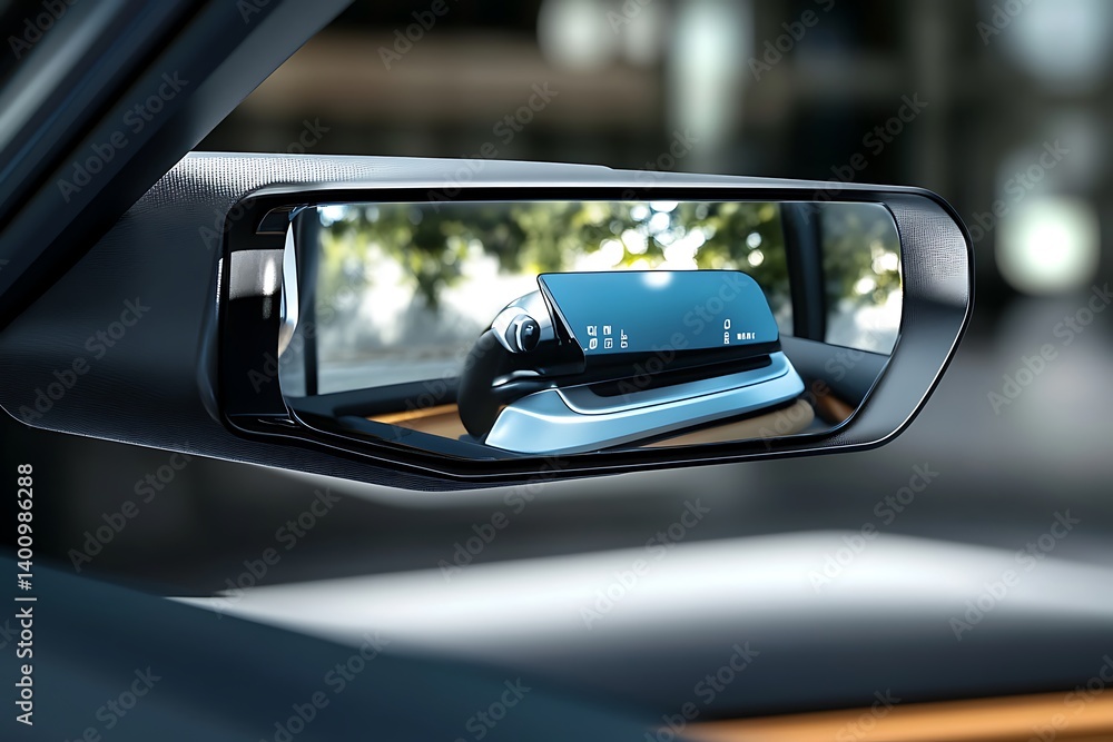 Futuristic Car Interior Mirror with Digital Display Reflection of Nature Futuristic Car Interior Mirror with Digital Display Reflection of Nature