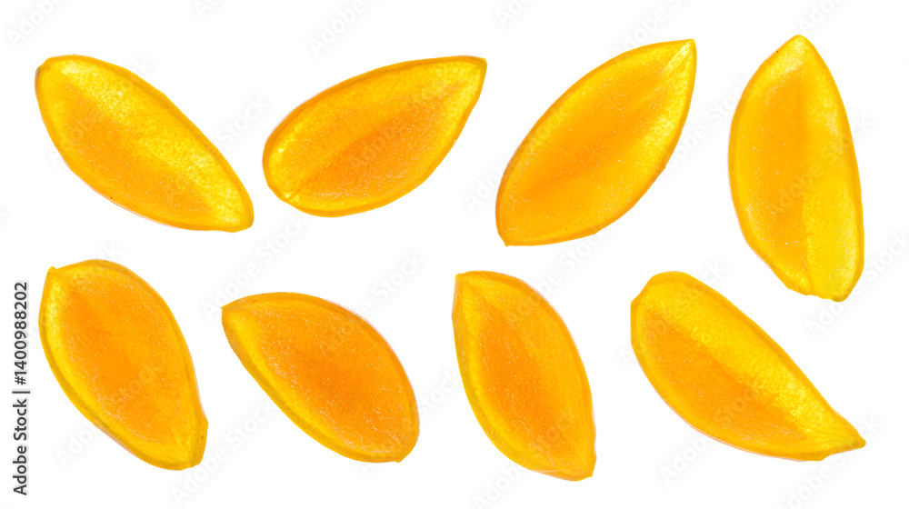 Fresh Mango Slices Perfectly Isolated on White Background - High-Quality Stock Image for Professionals Fresh Mango Slices Perfectly Isolated on White Background - High-Quality Stock Image for Professionals
