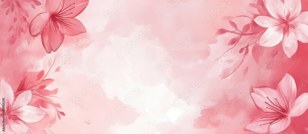 Obraz premium Gentle floral frame with soft watercolor petals on a tender pink backdrop