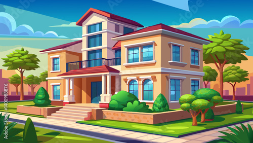 3d render of the resitental building exterior view