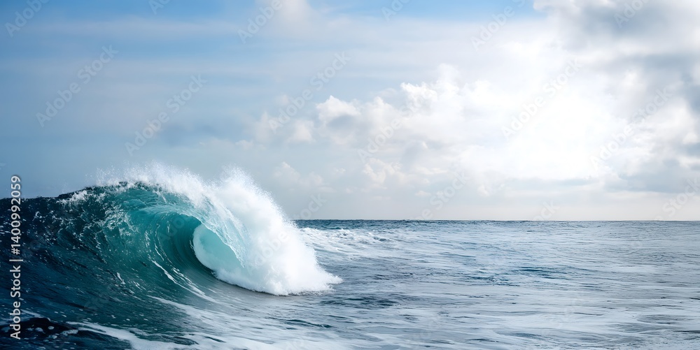 Fototapeta premium Ocean Wave: An awe-inspiring ocean wave crashes, creating a breathtaking spectacle of nature's power. Capture the moment with a display of raw energy and beauty. Ai generative