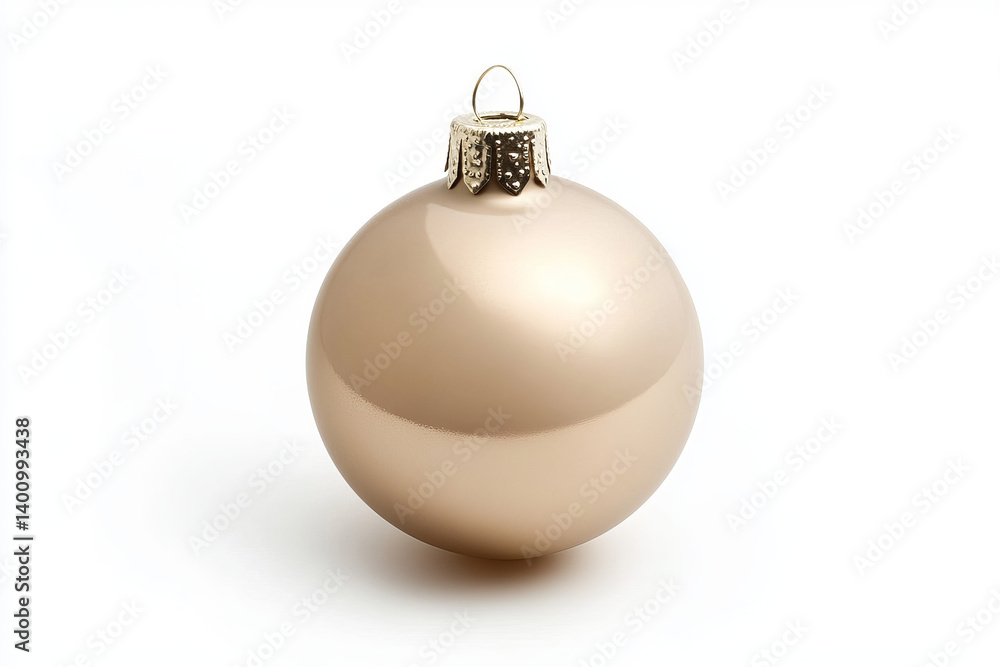 A single gold christmas ornament with a silver cap on a white surface A single gold christmas ornament with a silver cap on a white surface