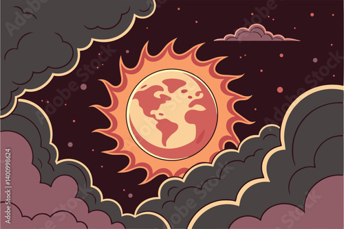 Earth and Cosmic Glow Stylized Space Illustration Adobe Illustrator Artwork