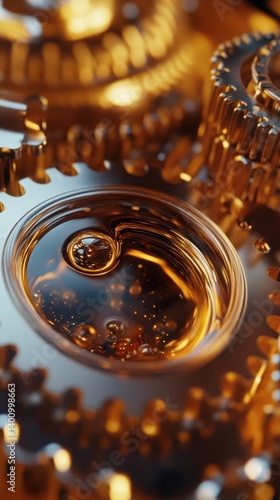 Mechanical gears and oil create an abstract representation of technology