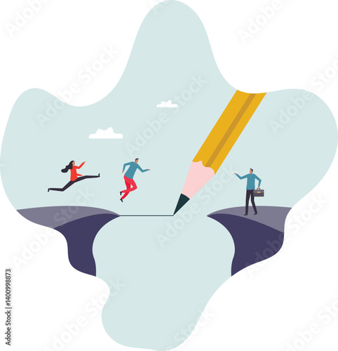 Support or help employee to progress and achieve business target, leadership solution to overcome obstacle.character for design.