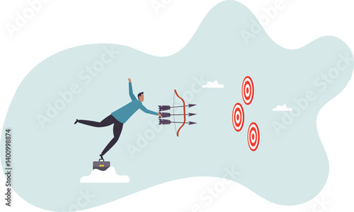 Multitasking or multiple purpose strategy, aiming for many targets or goal, skillful professional to achieve success in work and career .character for design.