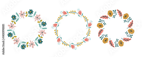 Wallpaper Mural Spring floral circle frame set. Hand drawn botanical wreaths featuring branches, leaves, and flowers. Vector isolated illustrations perfect for wedding invitations, cards, and logos. Torontodigital.ca