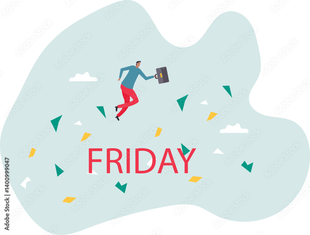 Happy Friday, relax or enjoy last working day and embrace weekend, tried routine day job employee, joyful lifestyle .character for design. Happy Friday, relax or enjoy last working day and embrace weekend, tried routine day job employee, joyful lifestyle .character for design.