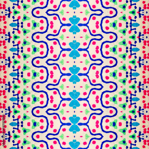 Pink Color Geometric Pattern. Green Color Boho Tribal Brush. Ethnic Bohemian Batik. Abstract Stripe Ikat Batik. Seamless Geo Print. Abstract Watercolour Stroke Pattern Blue Color Geometric Texture.