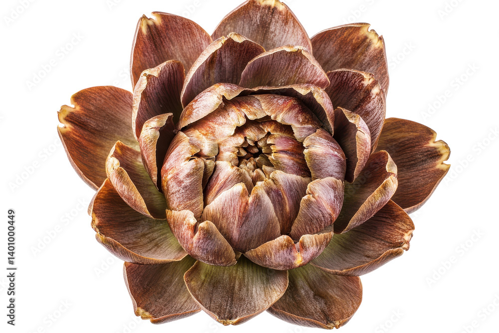 Fototapeta premium A stunning artichoke blossom rich burgundy hues intricate details dramatic black background exquisite botanical