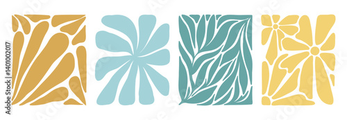 Earth Tone Abstract Floral and Leaf Pattern in Doodle Style Vector Illustration