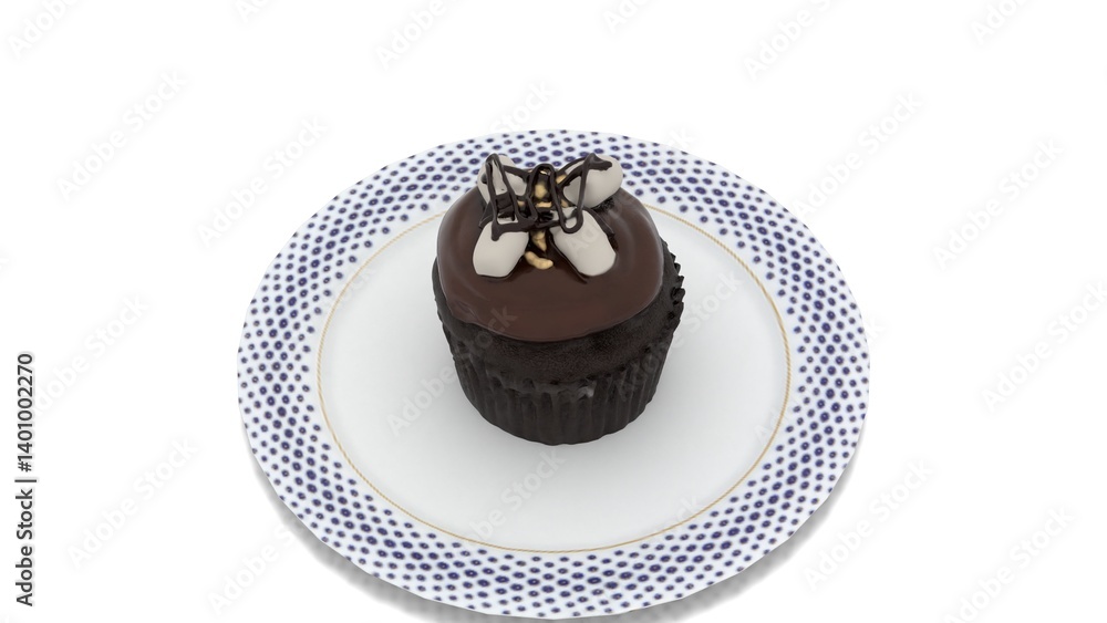 cupcake pintado in plate with white background cupcake pintado in plate with white background
