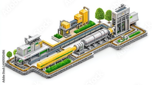 Detailed Isometric Pixel Art of a Modern Industrial Complex on White Background