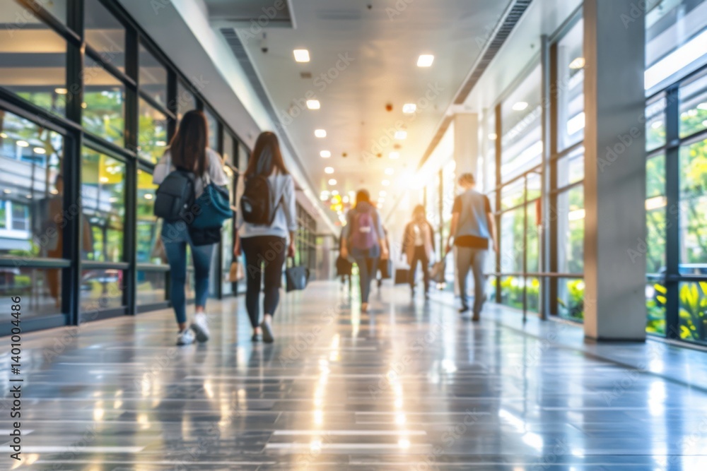 Fototapeta premium Abstract blur image of Business people walking at modern hallway with bokeh for background usage