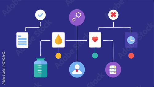 Optimization Model A flowchart illustration showing the steps from quantum computing to the discovery of optimized drug candidates marked with icons for analysis simulation and