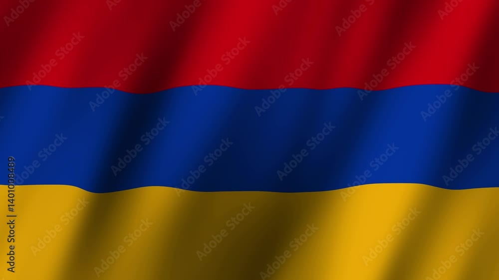 Armenian flag waving in the wind, showcasing national colors of red, blue, and yellow with pride Armenian flag waving in the wind, showcasing national colors of red, blue, and yellow with pride