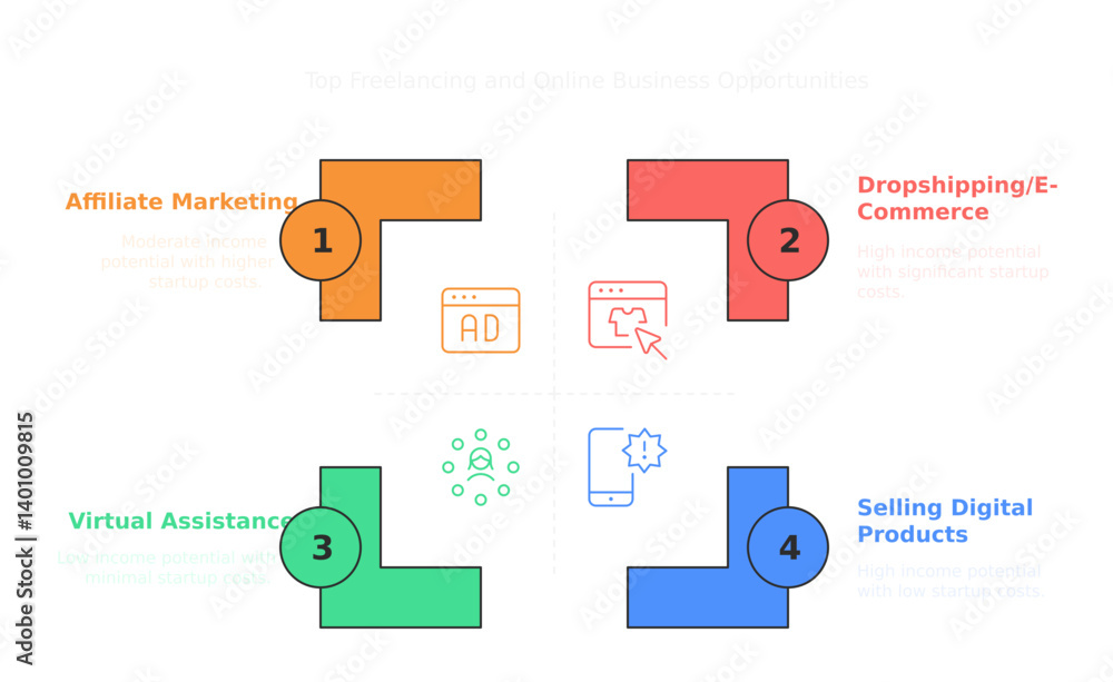 Fototapeta premium Top online business or freelancing skills, sell online