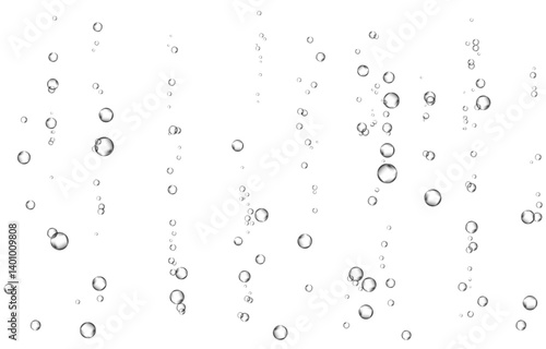 Oxygen air bubbles  flow  in water on white  background.