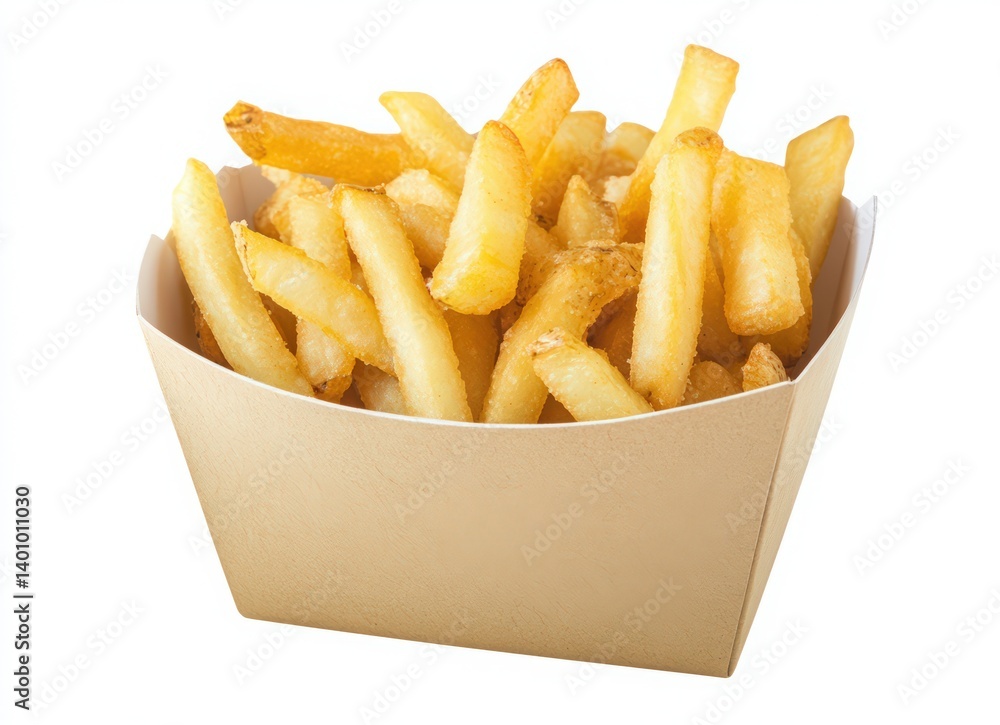 french fries in a paper box isolated on white background french fries in a paper box isolated on white background