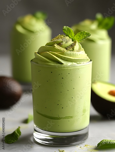 Avocado Dessert Featuring Smooth Green Mousse Topped with Mint Garnish