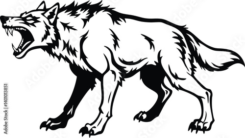 Aggressive Wolf Howling Silhouette with Sharp Teeth on Transparent Background